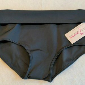 Swim Bottom Brief with Foldover Waistband Adjustable Coverage, Black, Large, NWT